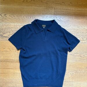 Navy Blue Short Sleeve Polo Shirt 100% cashmere